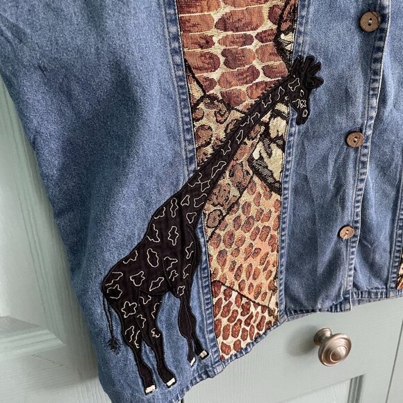 Tantrums Womens Denim Vest 1X African Safari Button Front Vintage 90s - Picture 5 of 9